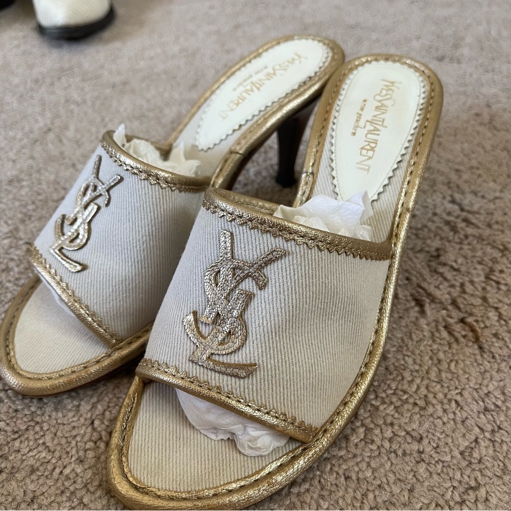 Yves Saint Laurent Gold Logo Mules size 37 Made in Italy - Picture 3 of 10